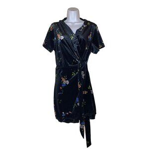 Urban Outfitters Women's Velvet Tiger Floral Wrap Short Sleeve Mini Dress Size L